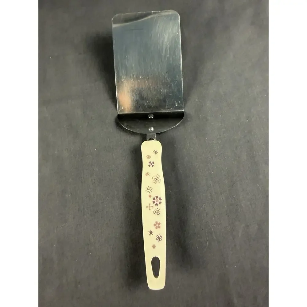 Vintage Ekco Slotted Spoon Serving Fork & Spatula White W/ Purple Flowers